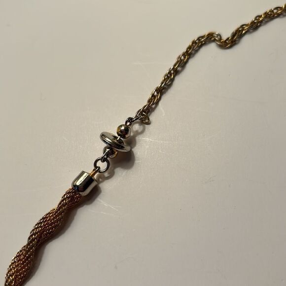 Vintage Gold Tone Chain with Twisted Mesh Rope and Mesh Beads 26” - Picture 5 of 8
